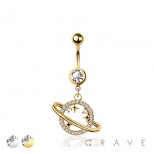 316L SURGICAL STEEL MULTI CZ PLANET STAR DANGLE BELLY BUTTON NAVEL RING 